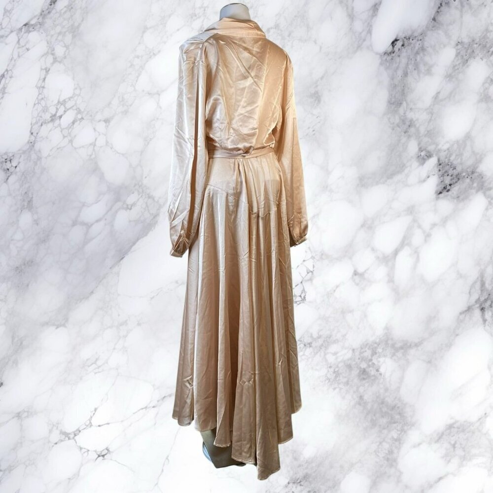 NastyGal Satin Long Sleeve Midi Wrap Dress - Rose - Picture 10 of 12